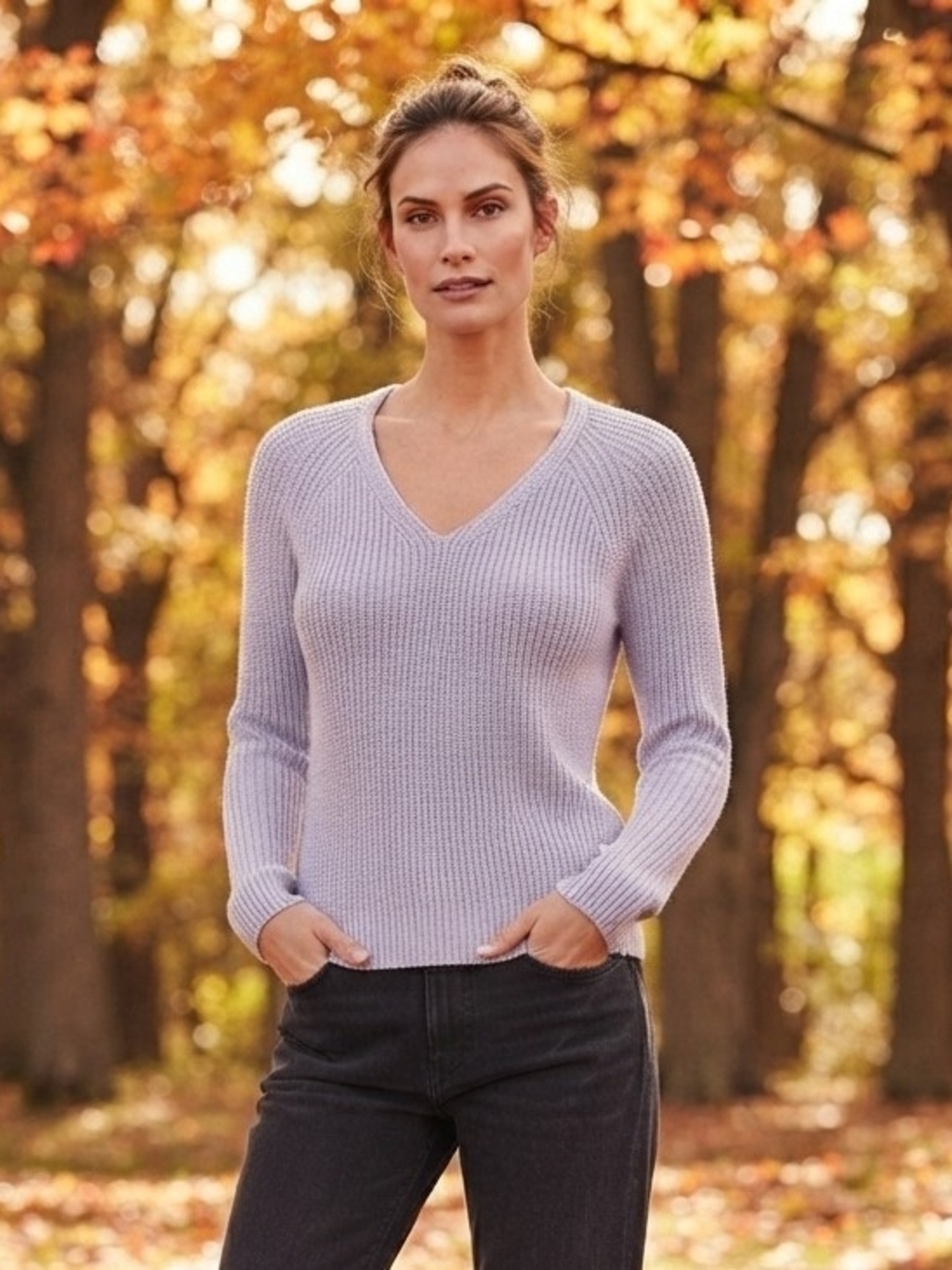 Lou & Grey Blue Grey V-Neck Ribbed Sweater